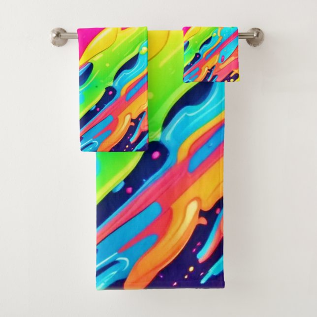 Colourful Paint Splatter Bath Towel Set (Insitu)