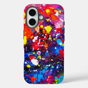 Colourful Paint Splatter Canvas Art iPhone 16 Case