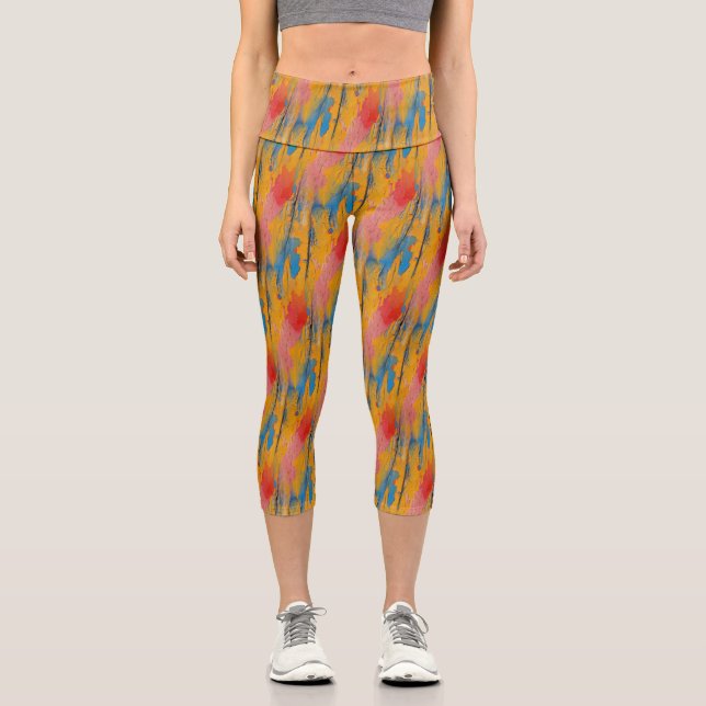 Colourful Paint Splatter Capri Leggings (Front)