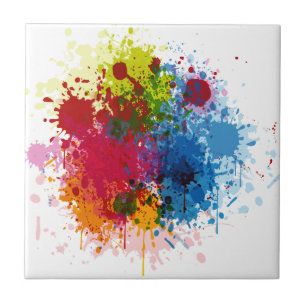 Colourful Paint Splatter Ceramic Tile