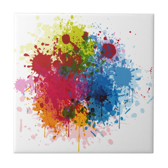 Colourful Paint Splatter Ceramic Tile (Front)