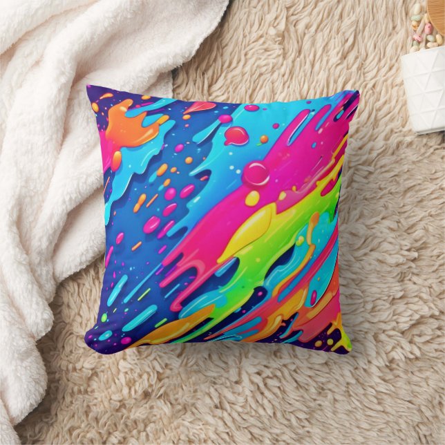 Colourful Paint Splatter Cushion (Blanket)