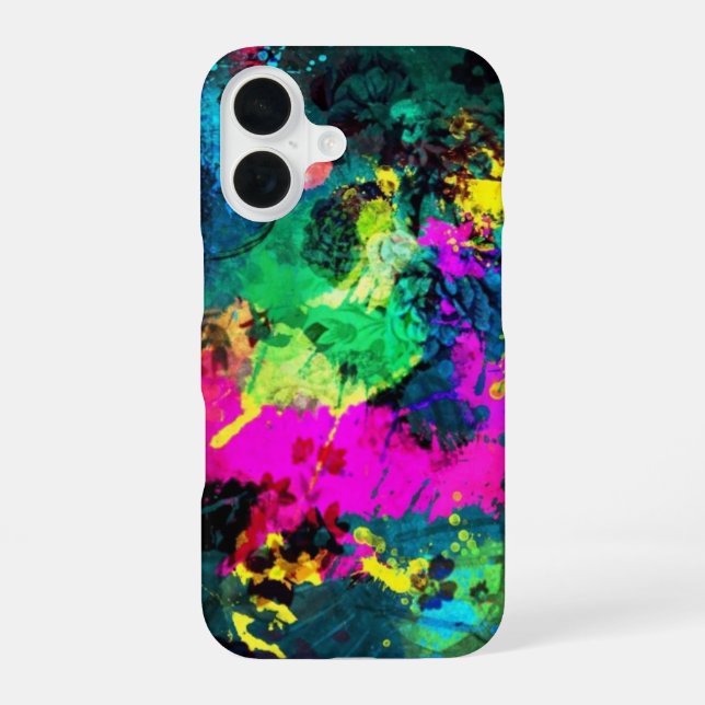 colourful paint splatter iPhone 16 case (Back)