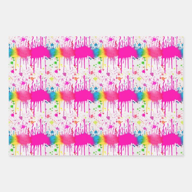 Colourful Paint Splatter Wrapping Paper Sheet (Front)