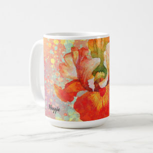 Colourful Paint Splattered Mug with Iris in Orange