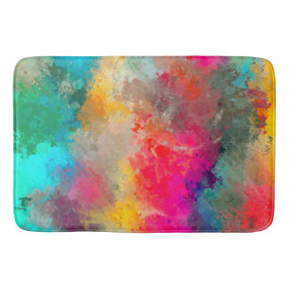 Colourful Paint Splattered on Concrete  Bath Mat