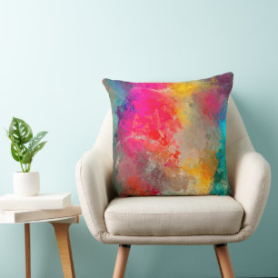 Colourful Paint Splattered on Concrete Cushion