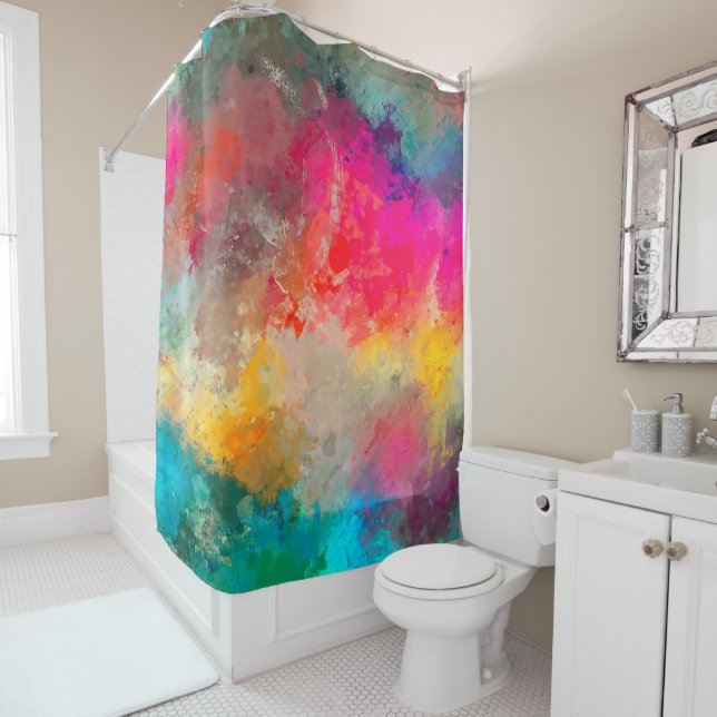 Colourful Paint Splattered on Concrete Shower Curtain (In Situ)