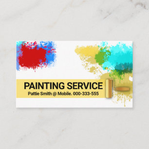 Colourful Paint Splatters Gold Brush  Business Card