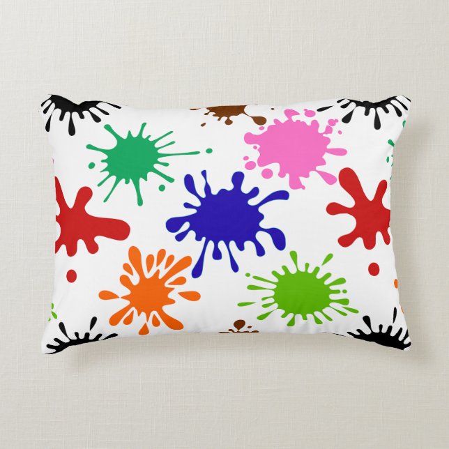 Colourful Paint Splatters Pattern in White Decorative Cushion (Front)