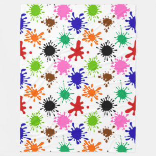 Colourful Paint Splatters Pattern in White Fleece Blanket