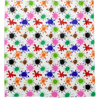 Colourful Paint Splatters Pattern in White Shower Curtain