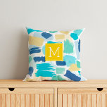 Colourful Paint Strokes and Yellow Monogram Cushion<br><div class="desc">Stylish and chic paint strokes pattern design that can be personalised with your monogram,  initial,  name,  or any text or date of your choice.</div>