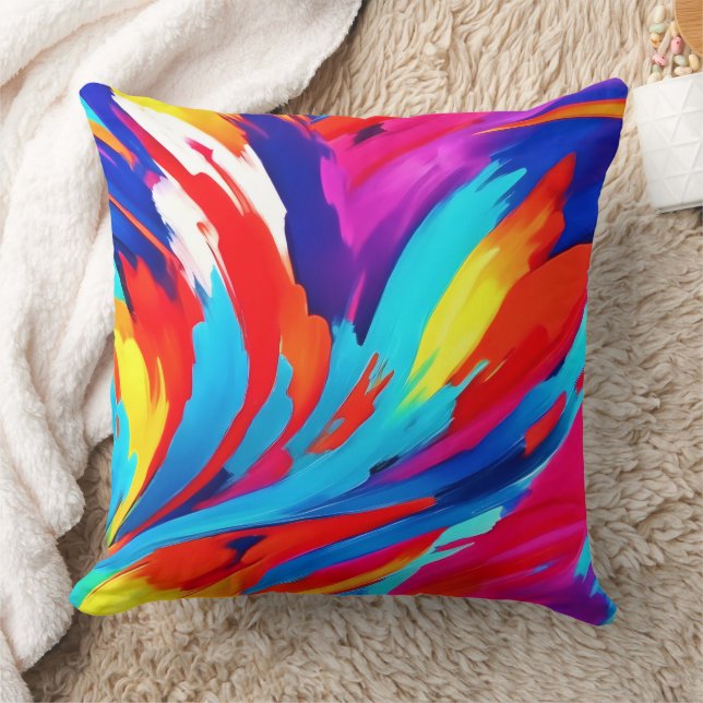Colourful Paint Strokes Art Cushion (Blanket)