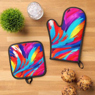 Colourful Paint Strokes Art Oven Mitt & Pot Holder Set