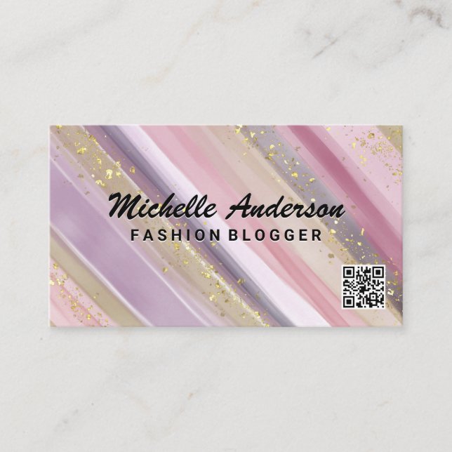 Colourful Paint Strokes | Gold Flakes | QR Scan  Business Card (Front)
