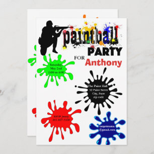 Colourful Paintball Birthday Party Invitation