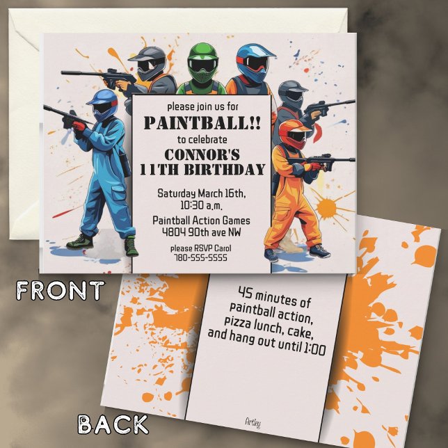 Colourful Paintball Theme Child's Birthday Party Invitation (Creator Uploaded)