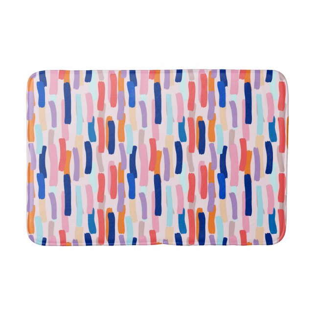 Colourful Paintbrush Stroke Pattern Bath Mat (Front)