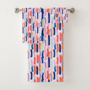 Colourful Paintbrush Stroke Pattern Bath Towel Set