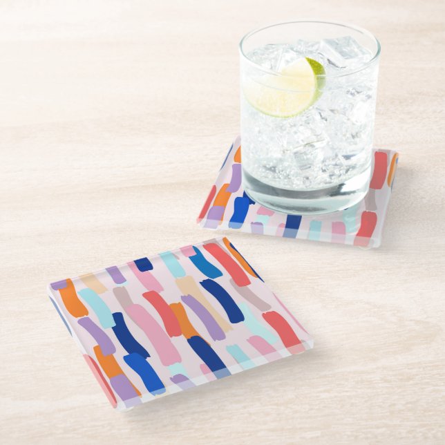 Colourful Paintbrush Stroke Pattern Glass Coaster (Angled)