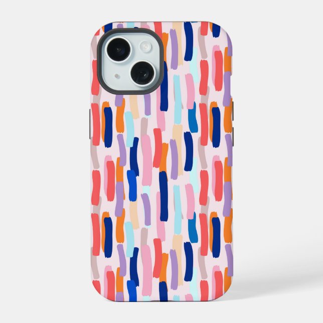 Colourful Paintbrush Stroke Pattern iPhone 15 Case (Back)