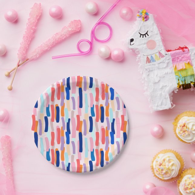 Colourful Paintbrush Stroke Pattern Paper Plate (Party)