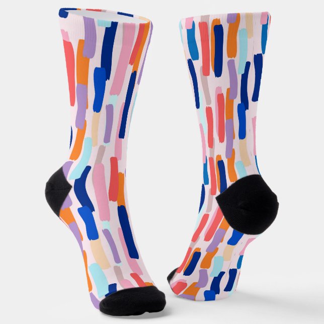 Colourful Paintbrush Stroke Pattern Socks (Angled)