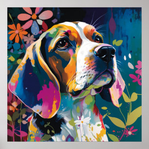 Colourful painted Beagle Dog Poster