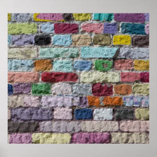Colourful Painted Brick Wall Texture Poster