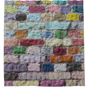 Colourful Painted Brick Wall Texture Shower Curtain