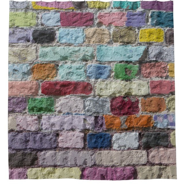 Colourful Painted Brick Wall Texture Shower Curtain (Front)