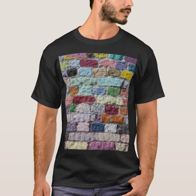 Colourful Painted Brick Wall Texture T-Shirt (Front)