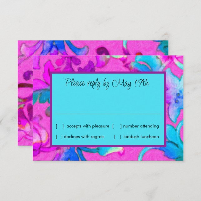 Colourful Painted Damask Pink RSVP Invitation (Front/Back)