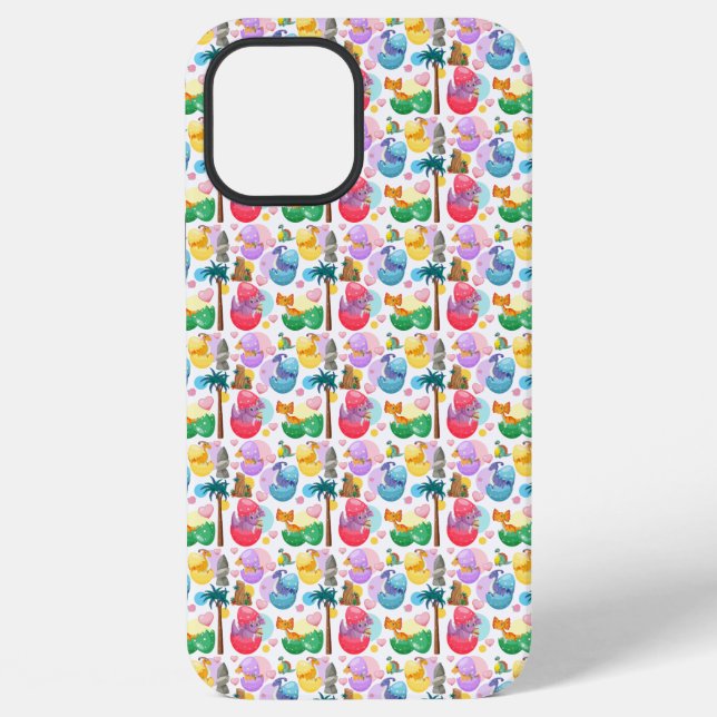 Colourful Painted Dinosaur Pattern iPhone Case (Back)