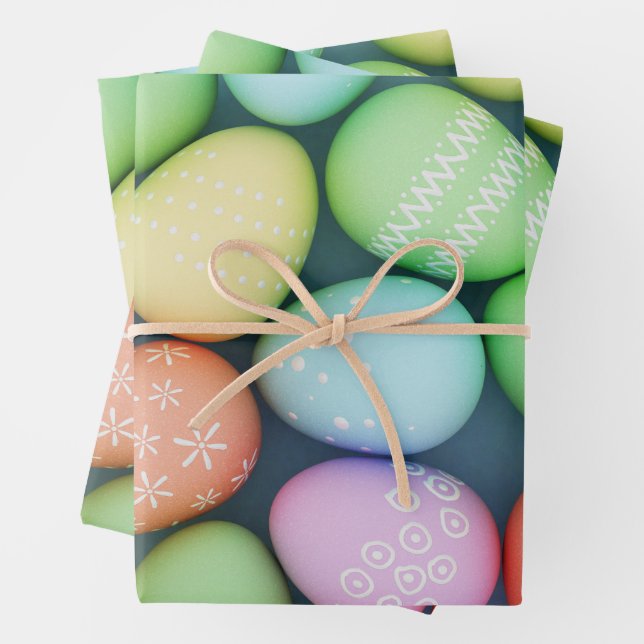 Colourful Painted Easter Eggs  Wrapping Paper Sheet (In situ)