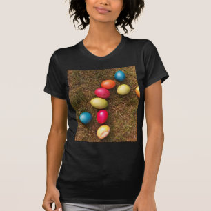 Colourful Painted Eggs in Garden, Easter Egg T-Shirt