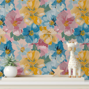 Colourful Painted Floral Peel and Stick Wallpaper