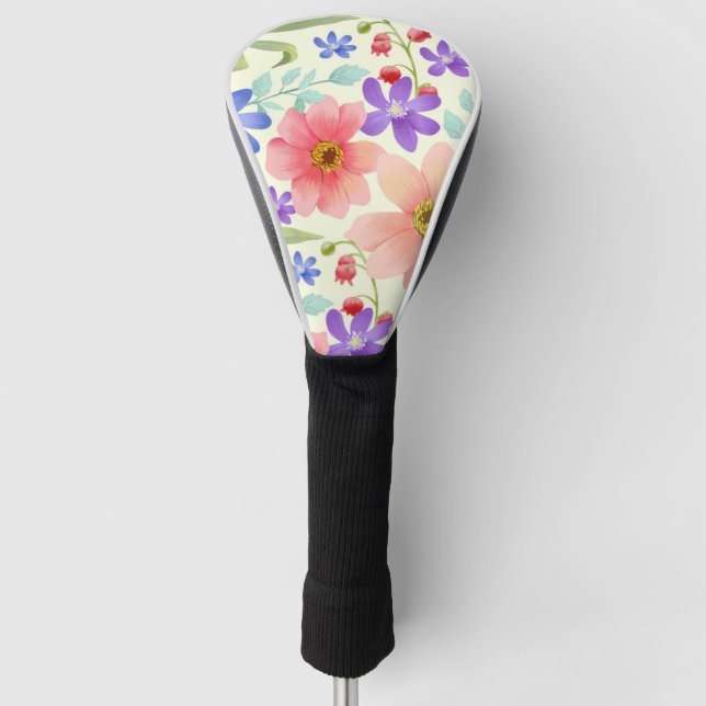 Colourful Painted flowers Golf Head Cover (Front)