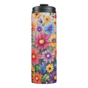 Colourful Painted Flowers - Thermal Tumbler