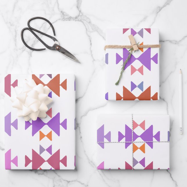 Colourful Painted Geometric Pattern in Purple  Wrapping Paper Sheet (Front)