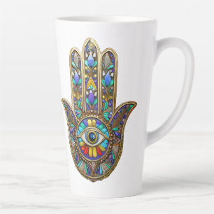 Colourful Painted Gold Hamsa Sapphire Third Eye Latte Mug