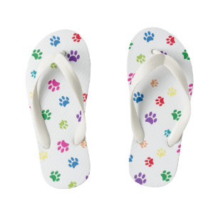 Colourful Painted Paw Prints Kid's Thongs