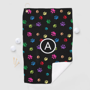 Colourful Painted Paw Prints Monogram Golf Towel