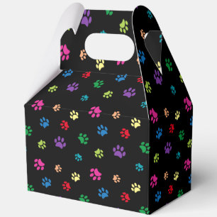 Colourful Painted Paw Prints on Black Favour Box