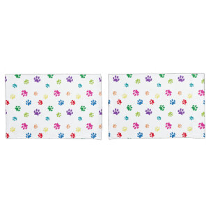 Colourful Painted Paw Prints Pillowcase