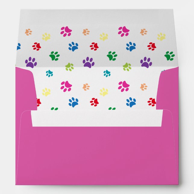 Colourful Painted Paw Prints Pink Name and Address Envelopes (Back (Bottom))