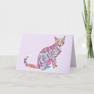 Colourful Painted Tabby Cat Greeting Card