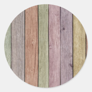 Colourful Painted Weathered Wood Classic Round Sticker