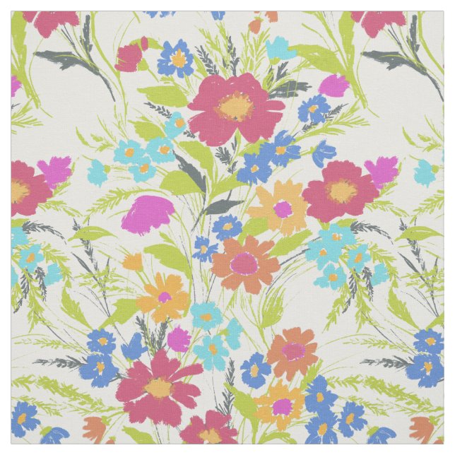 Colourful Painterly Wildflower Bouquet Fabric (Swatch)